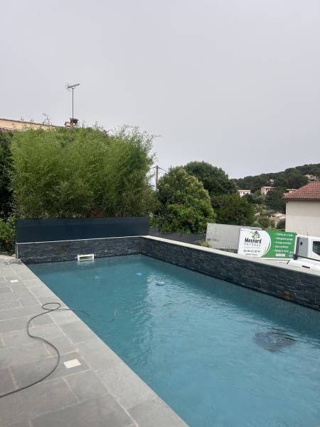 Pose d’une jardinière rectangulaire de très grande taille avec plantation de bambous à La Seyne sur mer 83